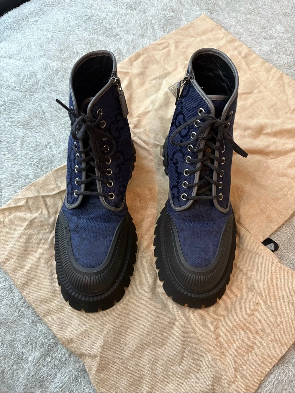 Gucci Monogram Print Canvas Combat Boots